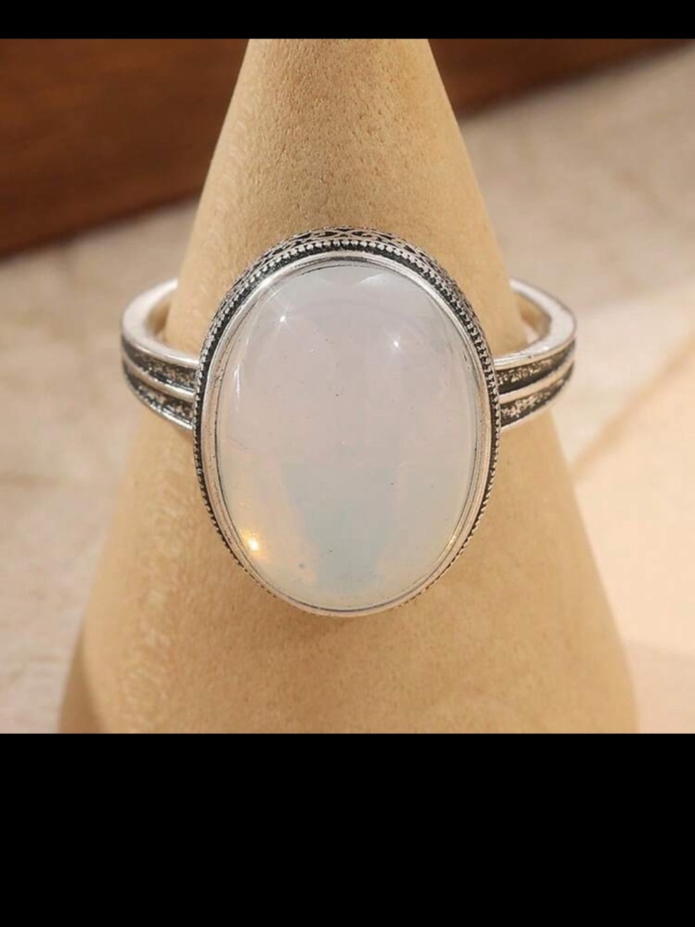 Sterling Silver Oval Opal-Look Statement Ring - White